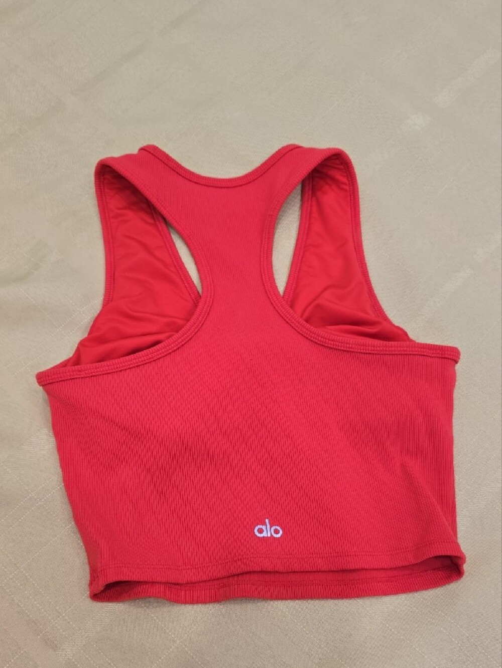 ALO Yoga Goddess Ribbed Cropped Racerback Tank - Red - Picture 3 of 9